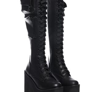 Black Platform Wedge Combat Boots